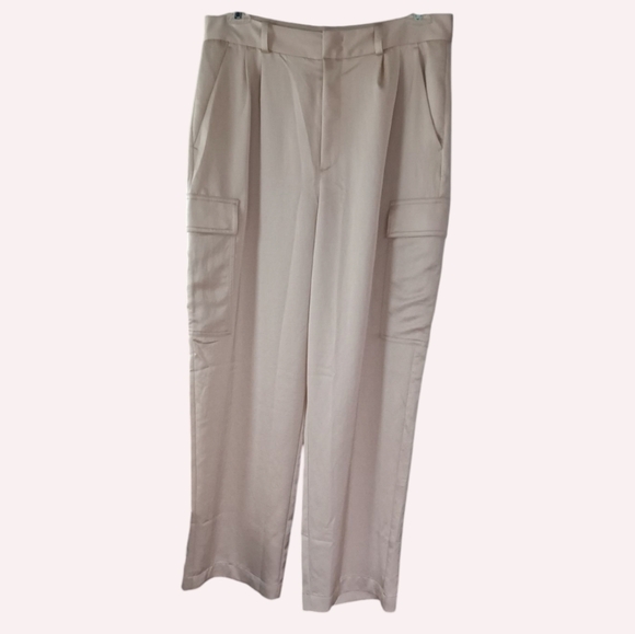 Madewell Satin High Rise Straight Cargo Trousers NWOT in Light Sand Beige 12 - Picture 6 of 9